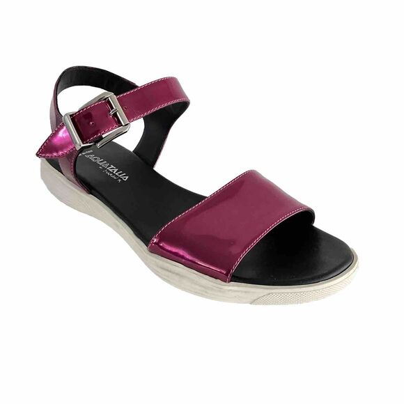 Aquatalia Sandals Women 8.5M Metallic Fuchsia Leather Ravish Ankle Strap - Picture 1 of 12